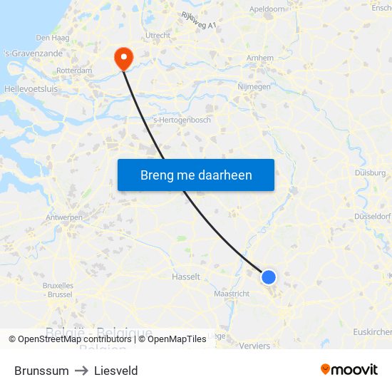 Brunssum to Liesveld map