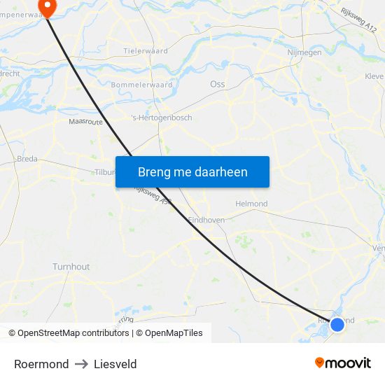 Roermond to Liesveld map
