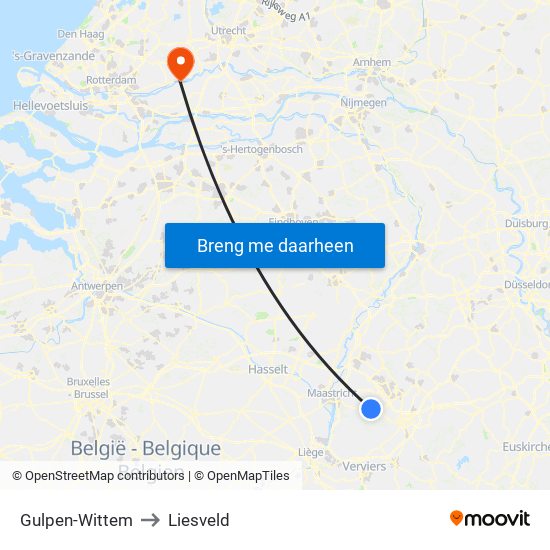Gulpen-Wittem to Liesveld map
