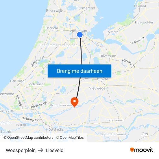 Weesperplein to Liesveld map