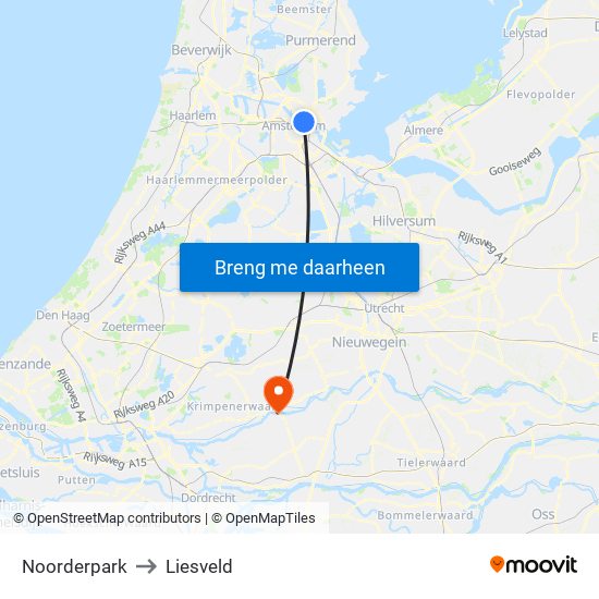 Noorderpark to Liesveld map