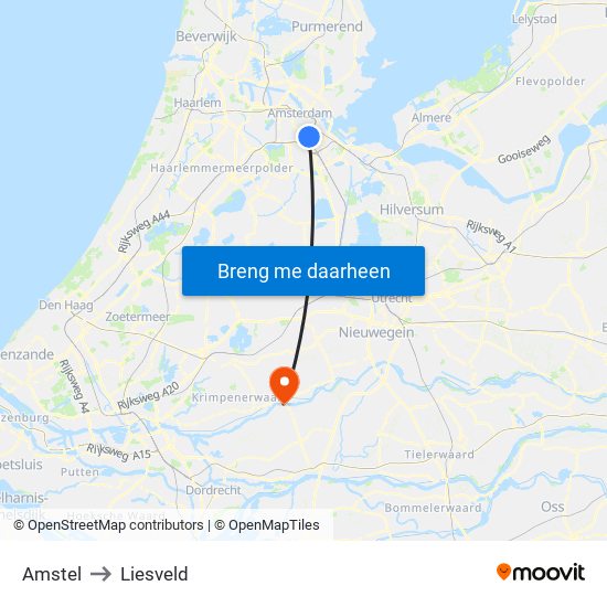 Amstel to Liesveld map