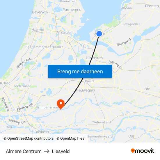 Almere Centrum to Liesveld map