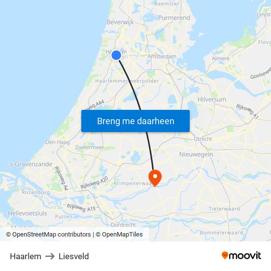 Haarlem to Liesveld map
