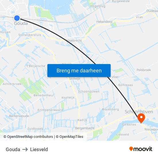 Gouda to Liesveld map