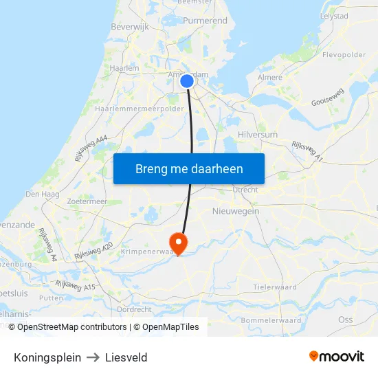 Koningsplein to Liesveld map