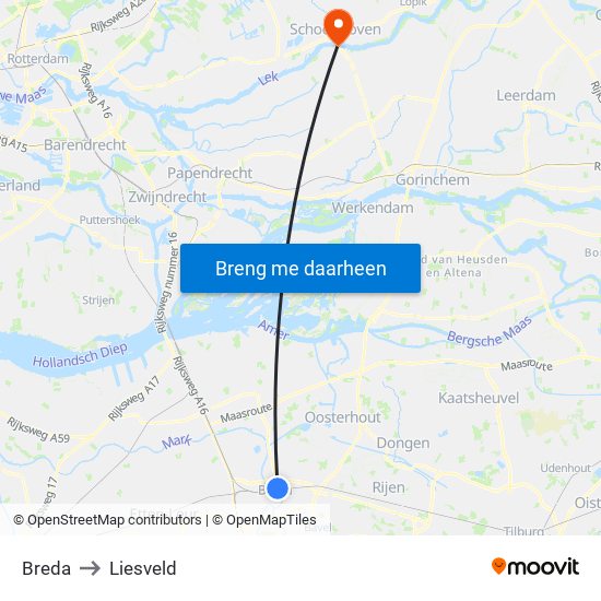 Breda to Liesveld map