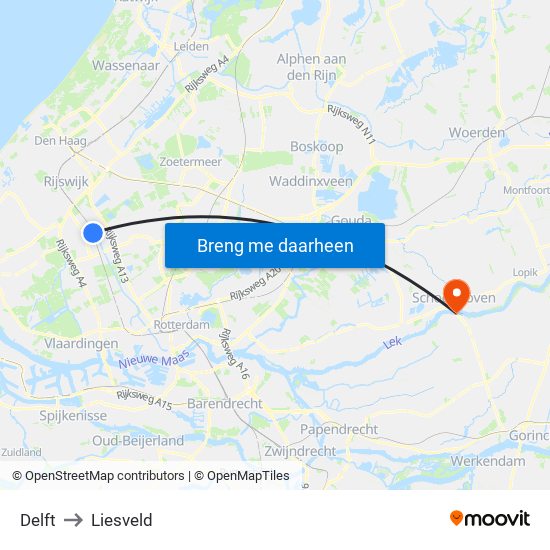 Delft to Liesveld map