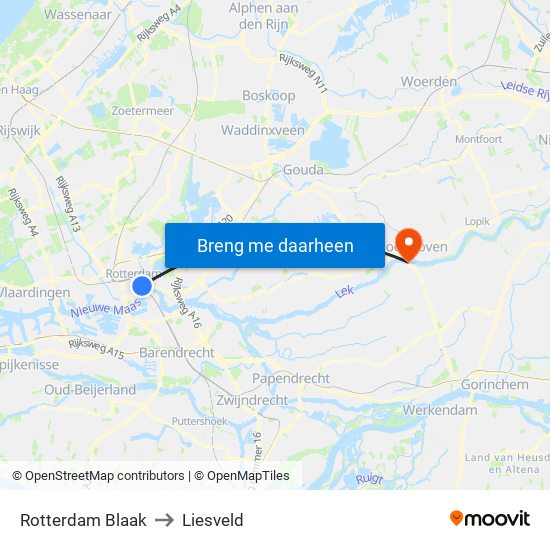 Rotterdam Blaak to Liesveld map