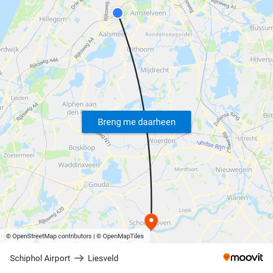 Schiphol Airport to Liesveld map