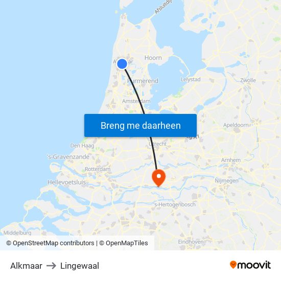 Alkmaar to Lingewaal map