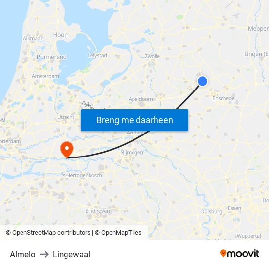Almelo to Lingewaal map