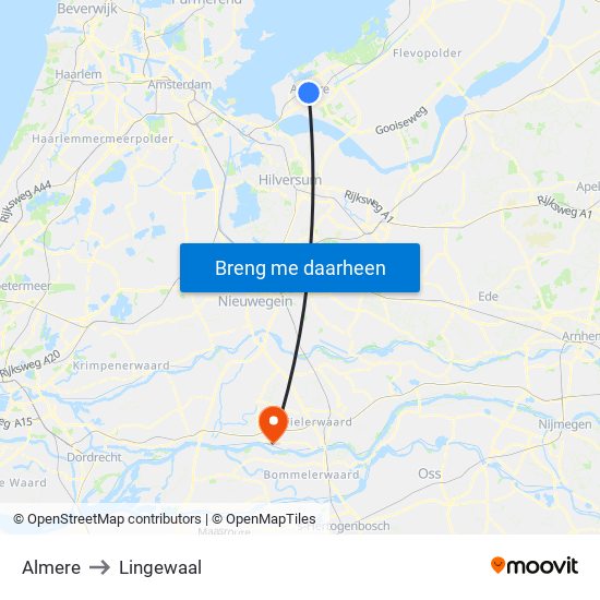 Almere to Lingewaal map