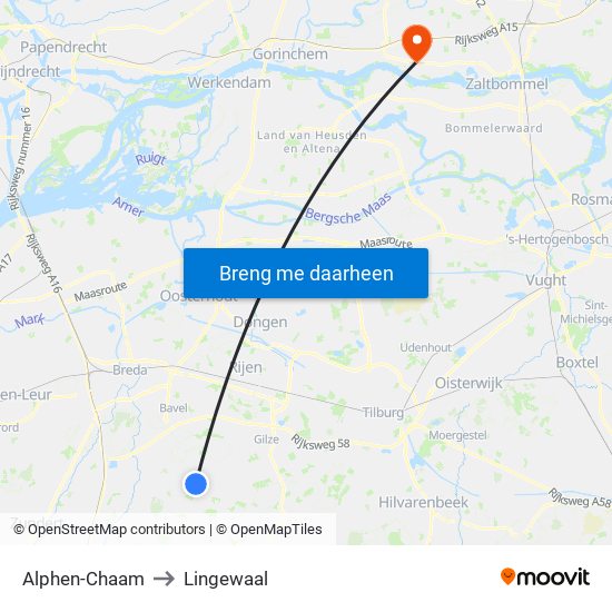 Alphen-Chaam to Lingewaal map