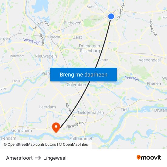 Amersfoort to Lingewaal map