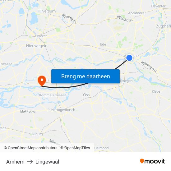 Arnhem to Lingewaal map