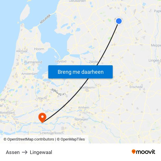 Assen to Lingewaal map