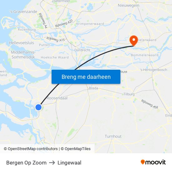 Bergen Op Zoom to Lingewaal map