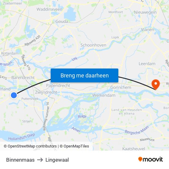 Binnenmaas to Lingewaal map