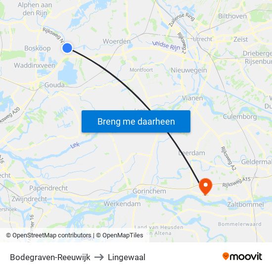 Bodegraven-Reeuwijk to Lingewaal map