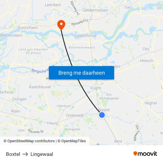 Boxtel to Lingewaal map