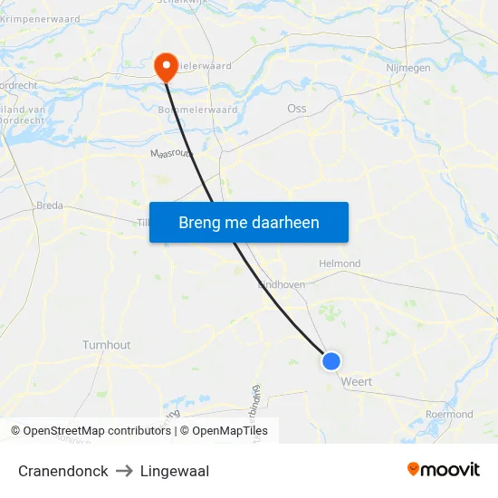 Cranendonck to Lingewaal map