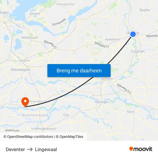 Deventer to Lingewaal map