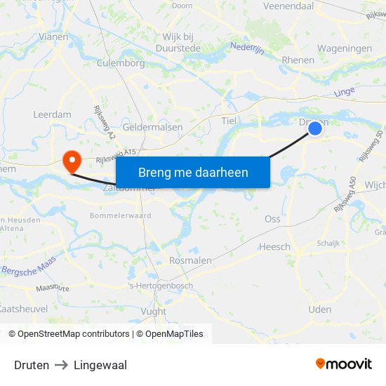 Druten to Lingewaal map