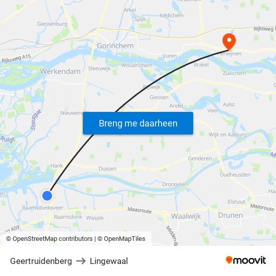 Geertruidenberg to Lingewaal map