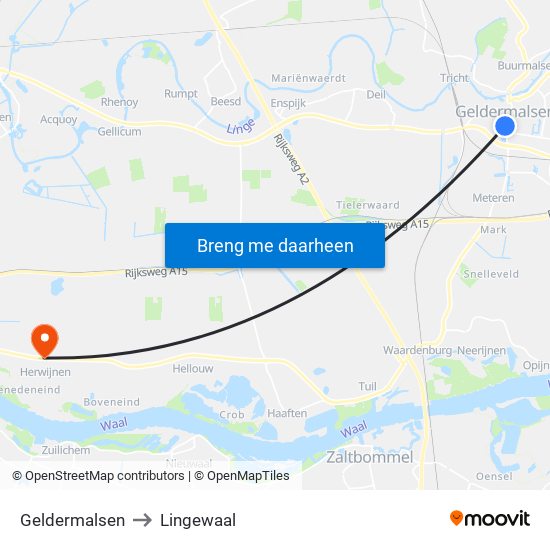 Geldermalsen to Lingewaal map