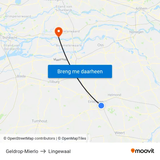 Geldrop-Mierlo to Lingewaal map