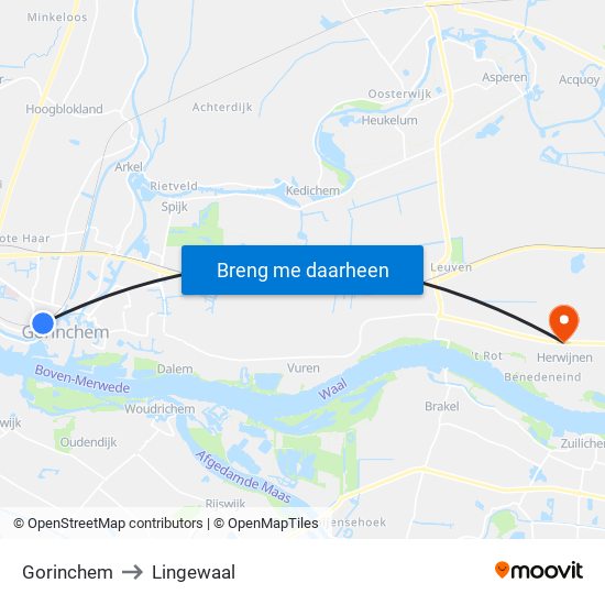 Gorinchem to Lingewaal map