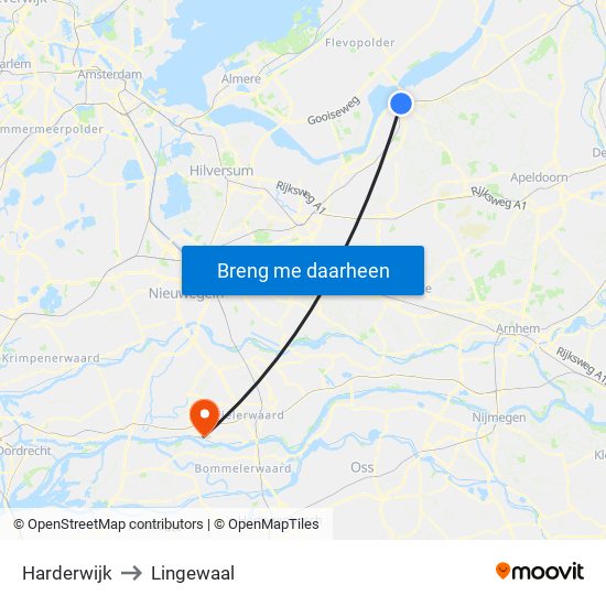 Harderwijk to Lingewaal map