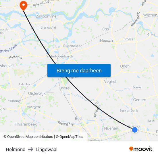 Helmond to Lingewaal map