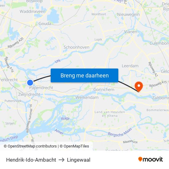 Hendrik-Ido-Ambacht to Lingewaal map