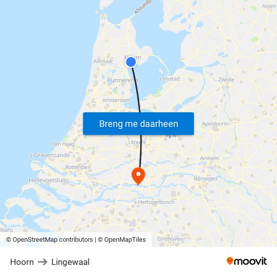 Hoorn to Lingewaal map