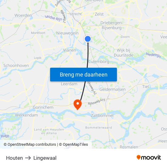 Houten to Lingewaal map