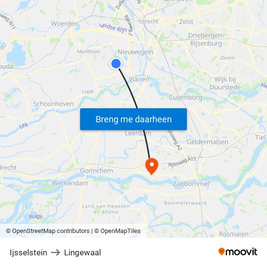 Ijsselstein to Lingewaal map