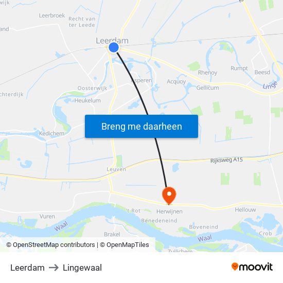 Leerdam to Lingewaal map