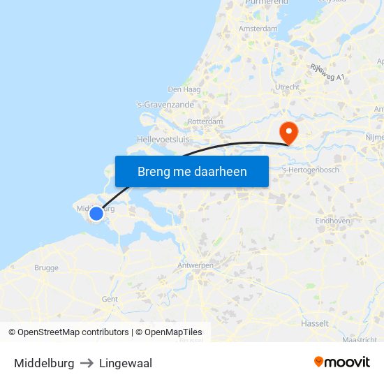 Middelburg to Lingewaal map