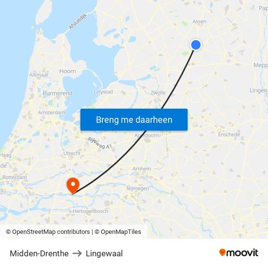 Midden-Drenthe to Lingewaal map