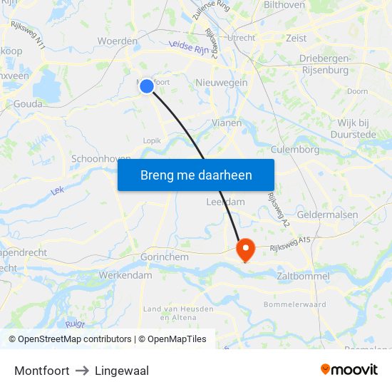 Montfoort to Lingewaal map
