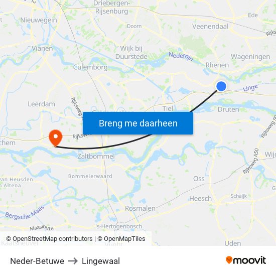 Neder-Betuwe to Lingewaal map