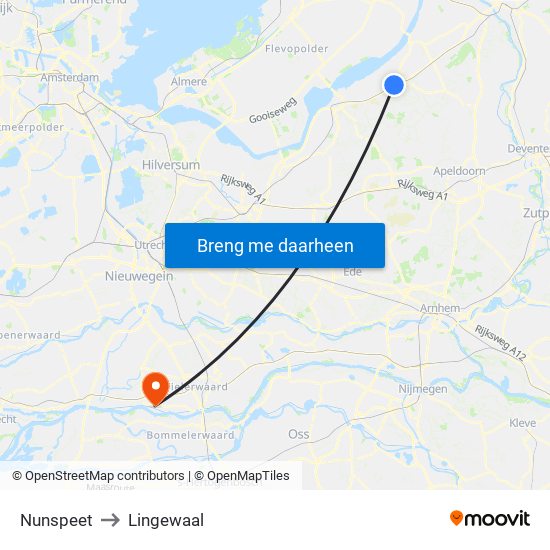 Nunspeet to Lingewaal map