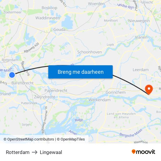 Rotterdam to Lingewaal map