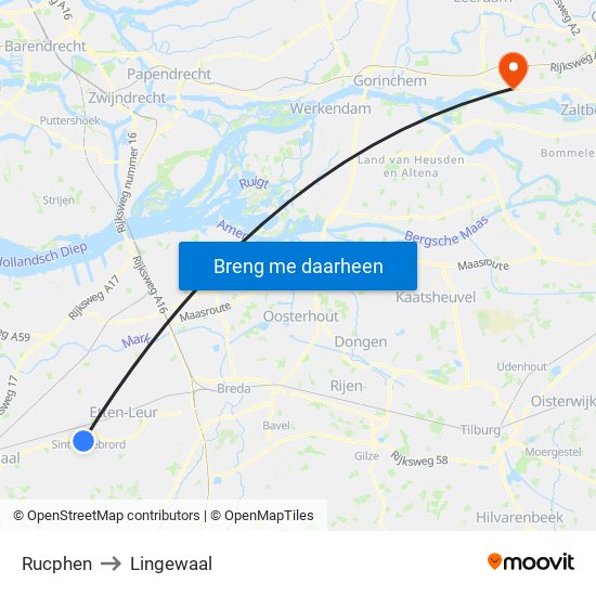 Rucphen to Lingewaal map