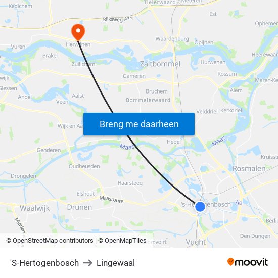 'S-Hertogenbosch to Lingewaal map