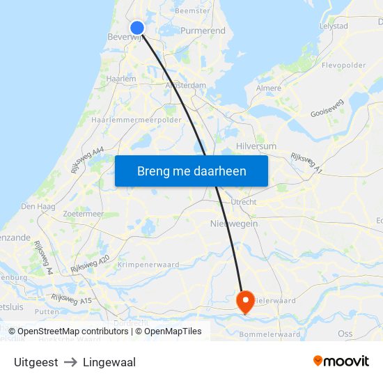 Uitgeest to Lingewaal map