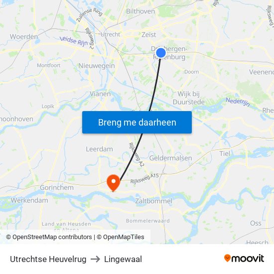 Utrechtse Heuvelrug to Lingewaal map
