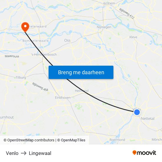 Venlo to Lingewaal map